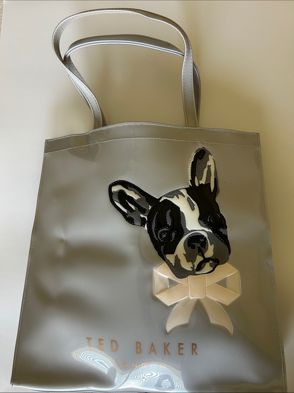 Ted Baker Silver Patent Dog Tote with Bow Appliqué